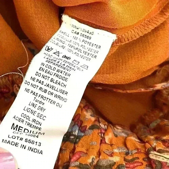 NWT Elan Orange Peasant Boho Tie Neck Long Sleeve Elastic Waist Crop Top Size M - Picture 13 of 13